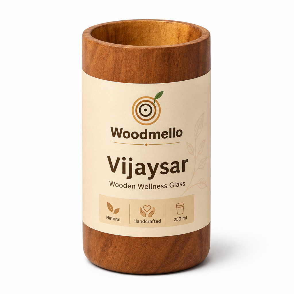 Woodmello Original Vijaysar Wood Glass – 250ml Ayurvedic Heartwood Tumbler