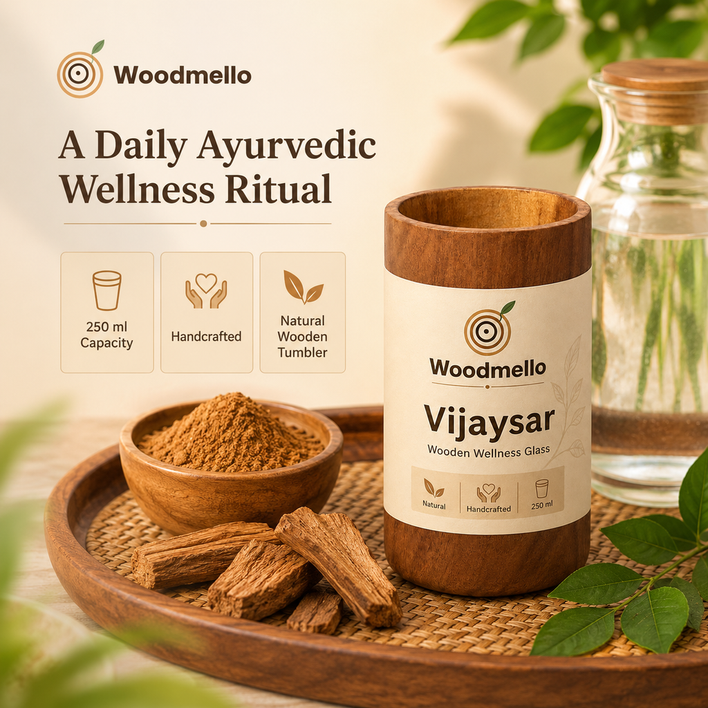 Woodmello Original Vijaysar Wood Glass – 250ml Ayurvedic Heartwood Tumbler