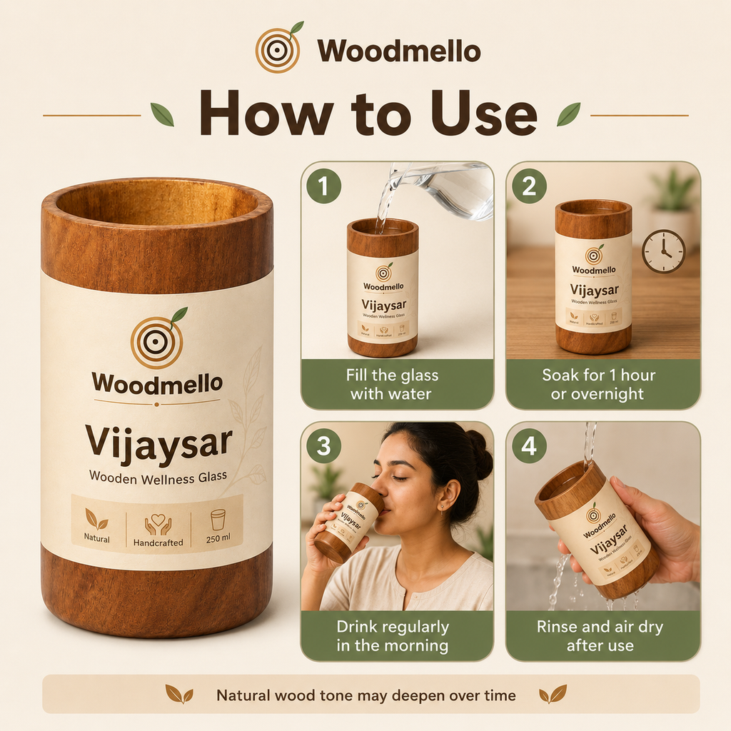 Woodmello Original Vijaysar Wood Glass – 250ml Ayurvedic Heartwood Tumbler